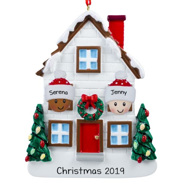 Interracial Gay/Lesbian Couple Christmasy House Ornament