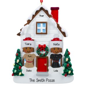 African American Couple + 2 Dogs Christmasy House Ornament