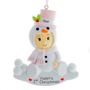 Baby GIRL'S 1st Christmas Snowbaby Glittered Ornament PINK
