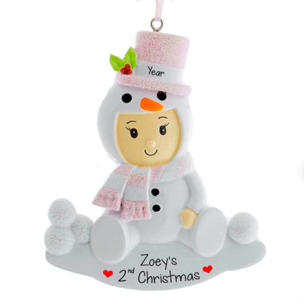 Baby GIRL'S 2nd Christmas Snowbaby Glittered Ornament PINK