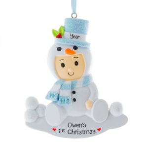 Baby BOY'S 1st Christmas Snowbaby Glittered Ornament BLUE
