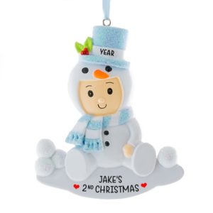 Baby BOY'S 2nd Christmas Snowbaby Glittered Ornament BLUE