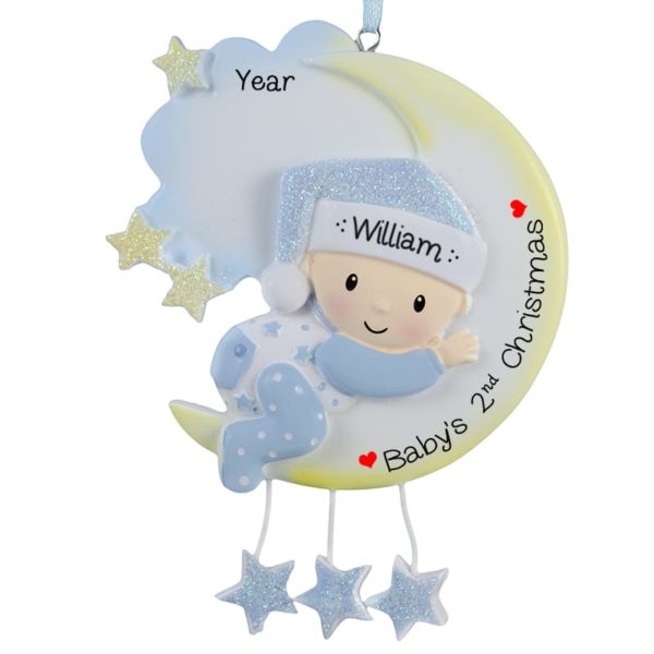 Baby BOY's 2nd Christmas Moon Dangling Stars Ornament