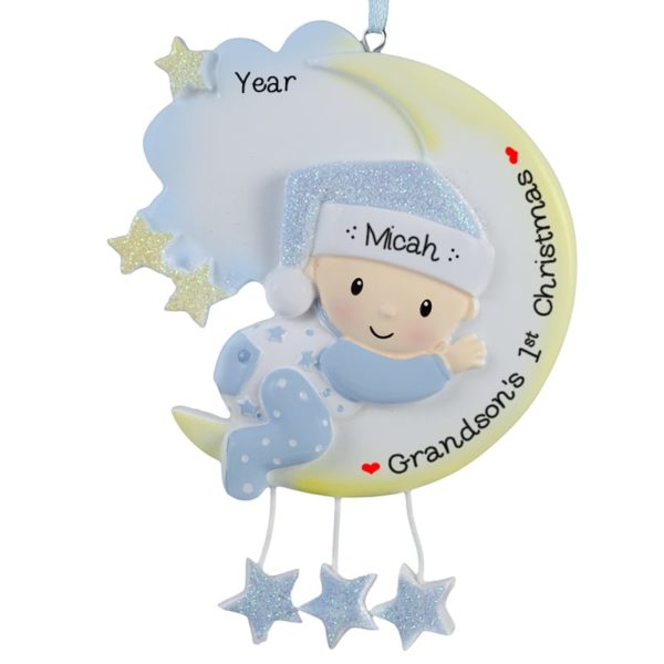 Grandson's 1st Christmas Baby BOY On Moon Ornament