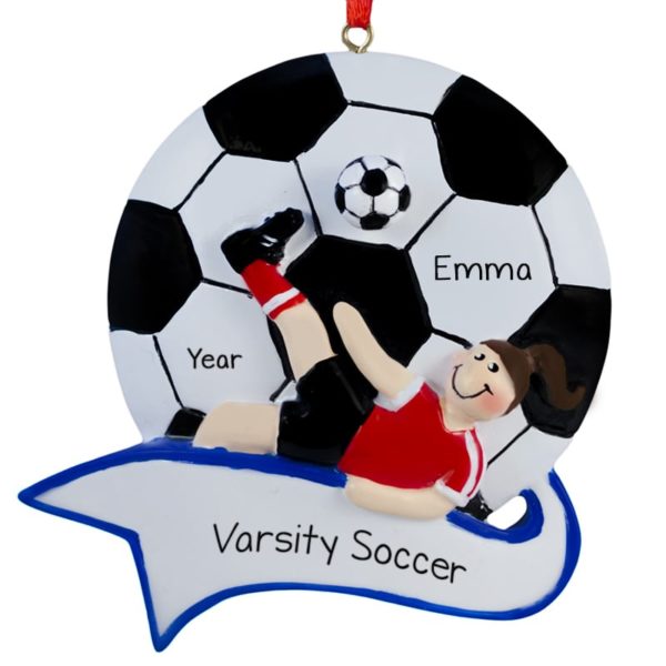 JV / Varsity Soccer GIRL Kicking Ball Ornament