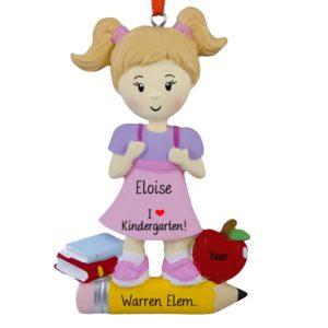 I Love Kindergarten Little GIRL Books Pencil + Apple Ornament