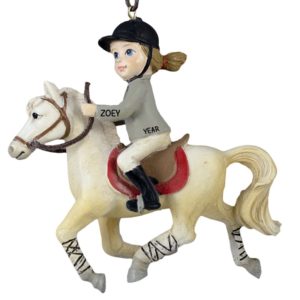 Girl Riding TAN Horse Ornament