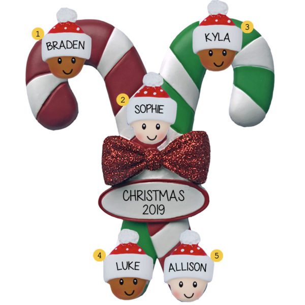 Image of Biracial / Interracial Family Of 5 Ornament