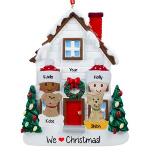 Biracial Couple + 2 Pets Christmasy House Ornament