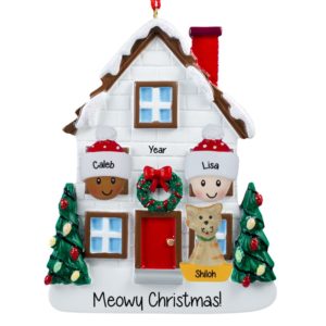 Biracial Couple + Cat Christmasy House Ornament