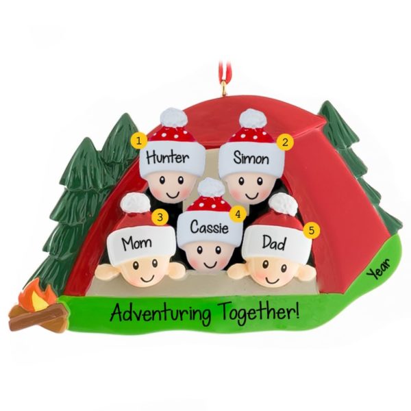 Camping Family Of 5 In Tent Ornament
