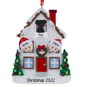Couple With Dog Christmasy House Ornament