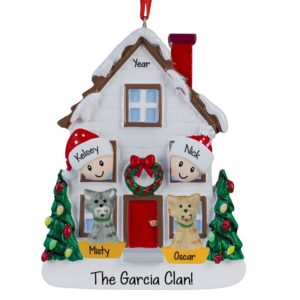 Couple With 2 Cats Christmasy House Ornament