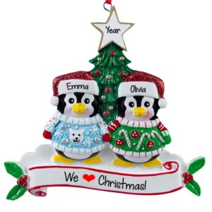 Gay / Lesbian Penguins Wearing Christmas Sweaters Ornament