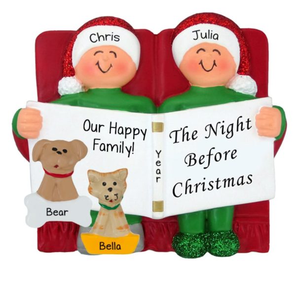 Couple On Sofa + Cat & Dog Reading Night Before Christmas Ornament