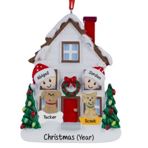 Christmasy Couple With Cat & Dog In Home Ornament