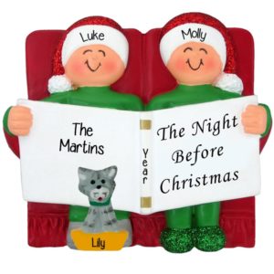 Personalized Couple + Cat On Sofa Night Before Christmas Ornament