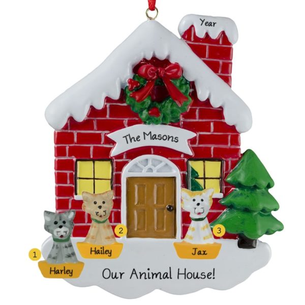 Personalized 3 Cats Family Red BRICK House Ornament