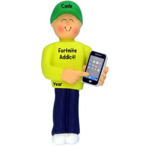 BOY Playing Fortnite On Cell Phone Ornament