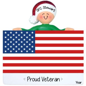 Proud Veteran Perched Atop American Flag Ornament