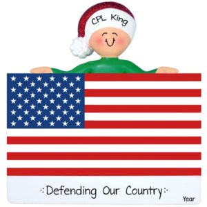 Military Person Defending Our Country Atop American Flag Ornament