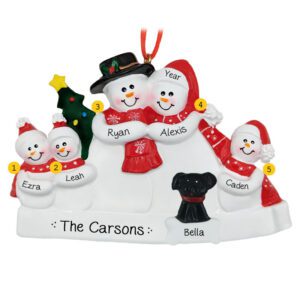 Snow Family Of 5 + Dog Ornament