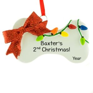 Dog's 2nd Christmas Glittered Bow Personalized Ornament