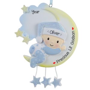 Image of Baby Godson On Moon Glittered Ornament
