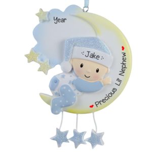 Baby Nephew On Moon Glittered Ornament