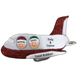 Image of Two Travel Friends On Airplane Ornament