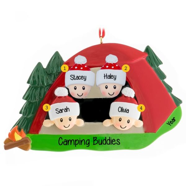 Four Friends Camping Buddies In Tent Ornament
