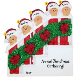 Personalized 5 Friends Celebrating Christmas On Decorative Stairs Ornament
