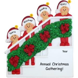 Four Friends Celebrating Christmas On Decorative Stairs Ornament
