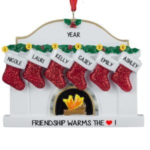 Six Friends Fireplace Glittered Stockings Ornament