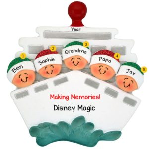 Image of Grandparents With 3 Grandkids On Cruise Ornament