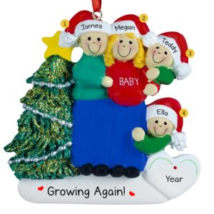 Expecting Couple With 2 Kids Santa Hats BLONDE Mom Ornament