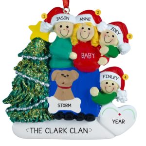 Expecting Couple With 2 Kids + Pet BLONDE Mom Ornament