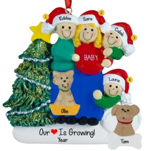 Expecting Couple With 2 Kids + 2 Pets BLONDE Mom Ornament