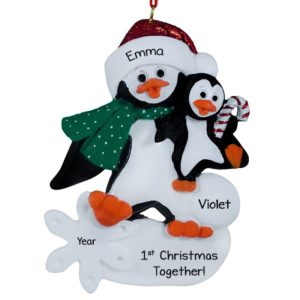 New Mom / Dad With Child Penguins Glittered Ornaments