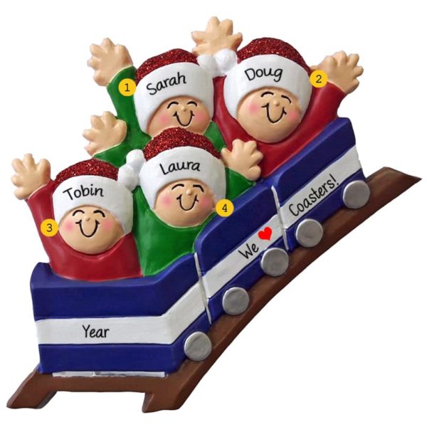 Group Of 4 On Roller Coaster Glittered Ornament