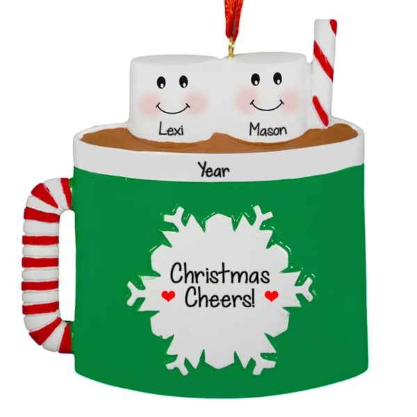 Marshmallow Couple In Christmas GREEN Mug Ornament