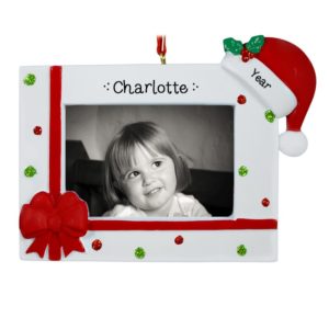 Image of Kids Photo Frame Bow & Santa Hat Ornament Easel Back