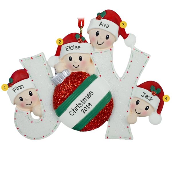 Personalized Four Grandkids JOY Christmas Ornament