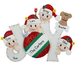 Image of JOY Family Of 4 + Pet Glittered Christmas Ornament