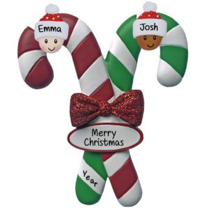 Biracial / Interracial Couple On Candy Cane Personalized Ornament