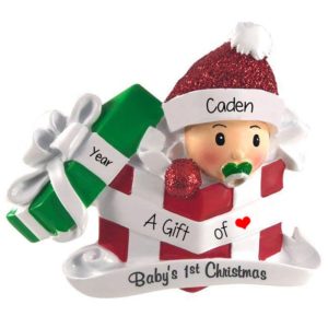 Baby Boy's First Christmas In RED Present Ornament