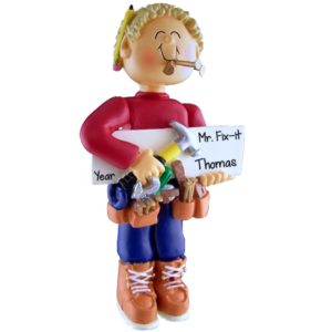 Carpenter Holding Tools Nails In His Mouth Ornament BLONDE