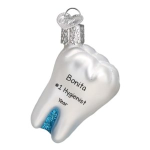 Number 1 Hygienist Tooth Glittered Glass Ornament