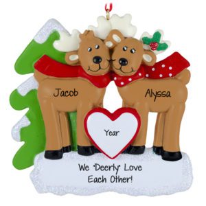 Reindeer Couple Loves Christmas Glittered Ornament