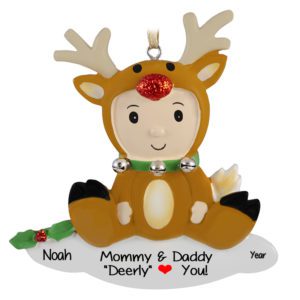 Image of We Love Our Baby Boy Reindeer Ornament